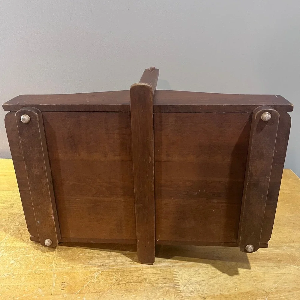 Vtg Primitive Rustic Wooden Caddy Tray Handle Farmhouse Centerpiece 19.5